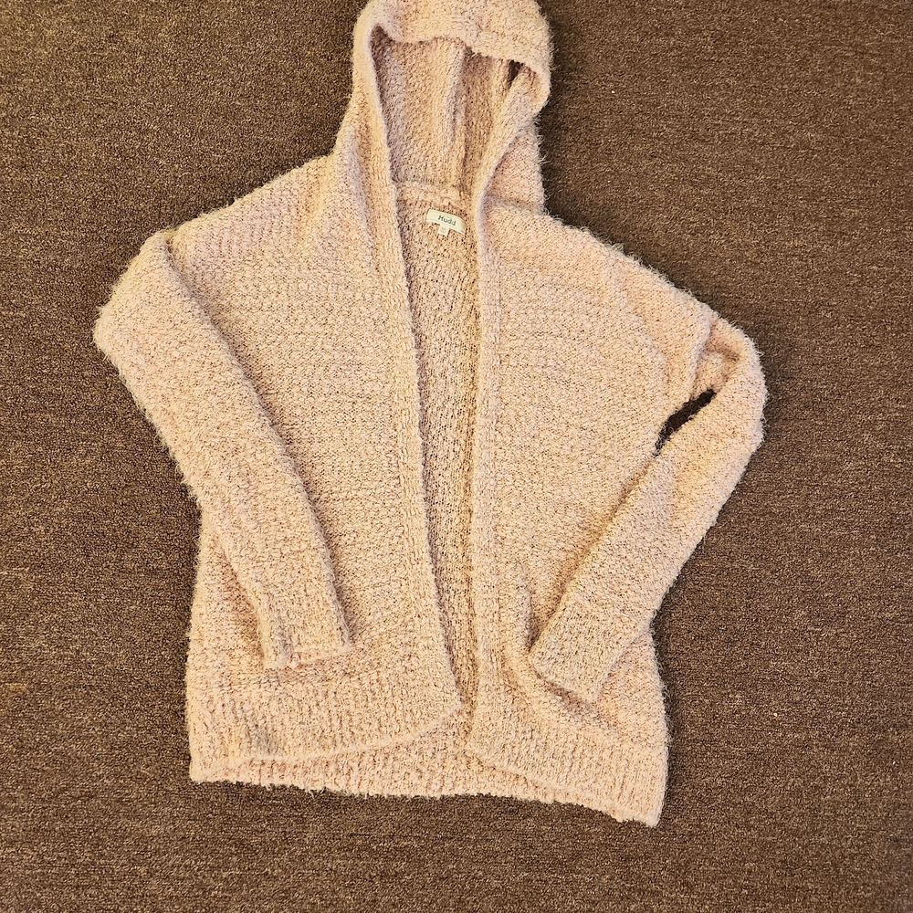 Mudd Blush Pink Fuzzy Hooded Open Front Cardigan XS